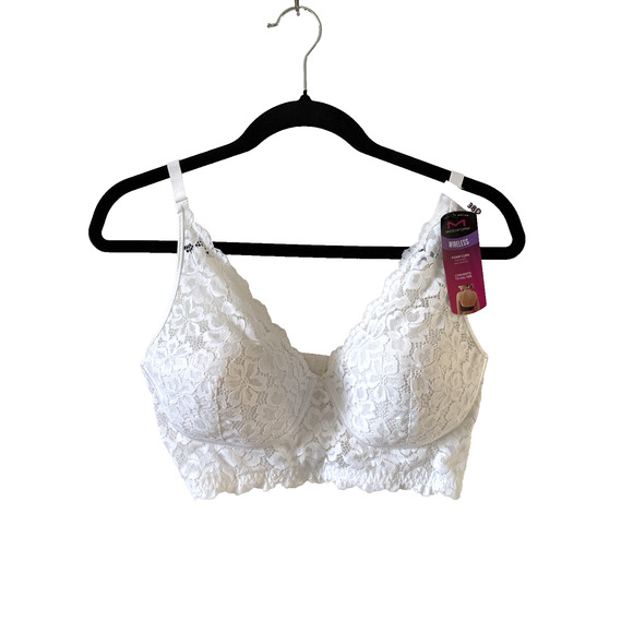 Maidenform Wirefree Convertible Halter Bralette 38D White Lace DM1188 NWT - Picture 1 of 6
